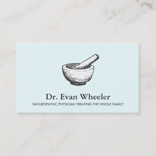Mortar and Pestle Logo Naturopathic Doctor Blue Business Card (Front)