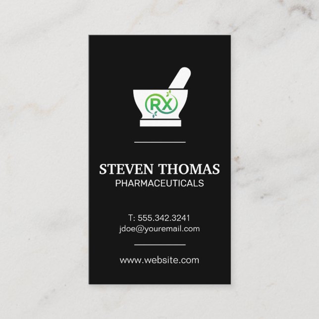 Mortar and Pestle | Rx Green Symbol Business Card (Front)