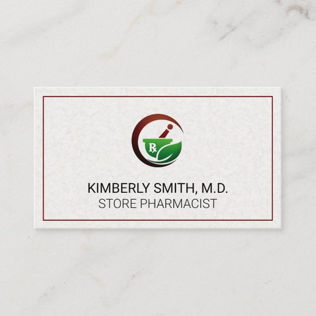 Mortar and Pestle | Rx Leave Icon Business Card (Front)