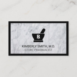 Mortar and Pestle   White Marble Black Border Business Card