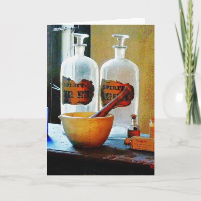 Mortar and Pestle With Bottles Card (Front)