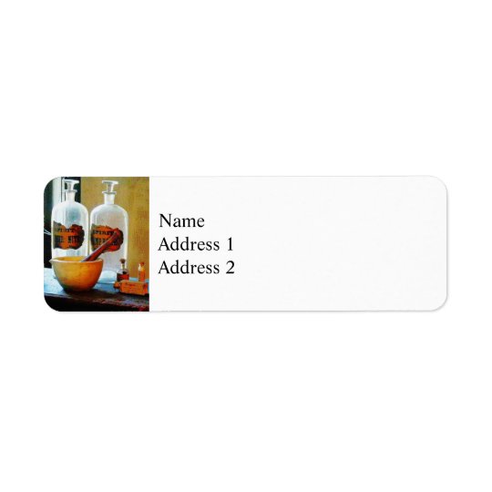 Mortar and Pestle With Bottles Return Address Label
