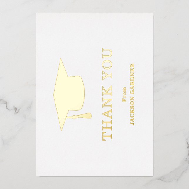 Mortar Board Gold Graduation Thank You Card (Front)