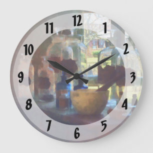 Mortar, Pestle and Bottles by Window Large Clock