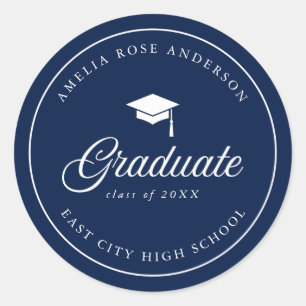 Mortarboard Script Editable Colour Graduate Classic Round Sticker