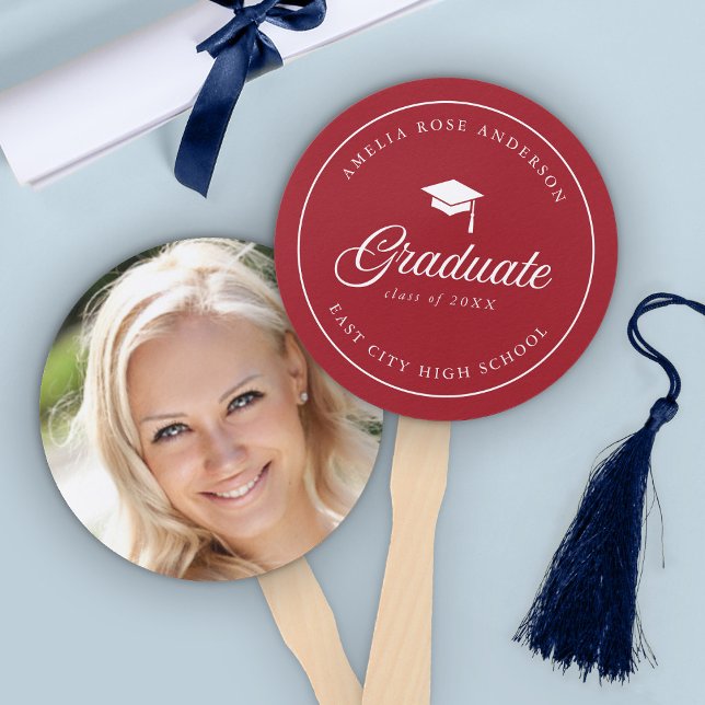 Mortarboard Script Editable Colour Graduate Photo Hand Fan (Creator Uploaded)