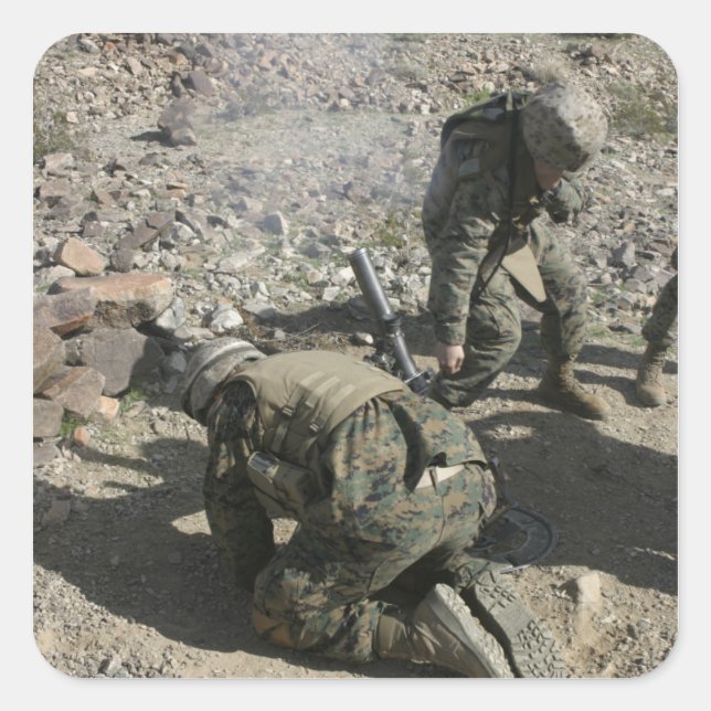 Mortarmen cover their ears and avert their eyes square sticker (Front)