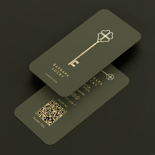 Mortgage Broker Army Green Gold Key Modern Business Card