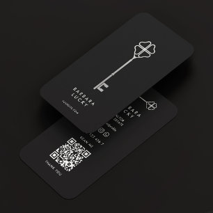 Mortgage Broker Realtor Elegant Black Silver Key Business Card
