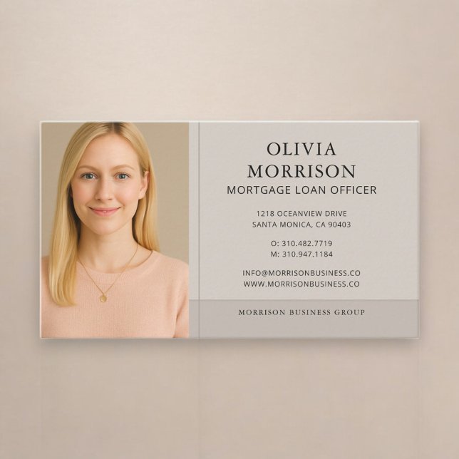 Mortgage Loan Officer Neutral Taupe Photo Business Card (Creator Uploaded)