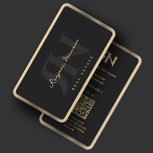 Mortgage Realtor Broker Black Faux Gold Border Business Card
