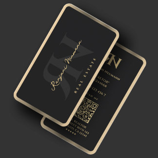Mortgage Realtor Broker Black Faux Gold Border Business Card