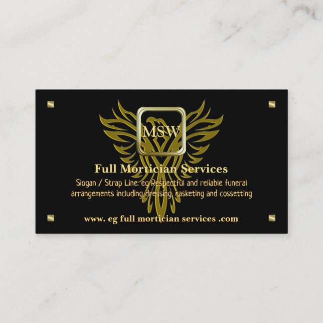 Mortician Service, Golden Square, Rising Phoenix Business Card (Front)