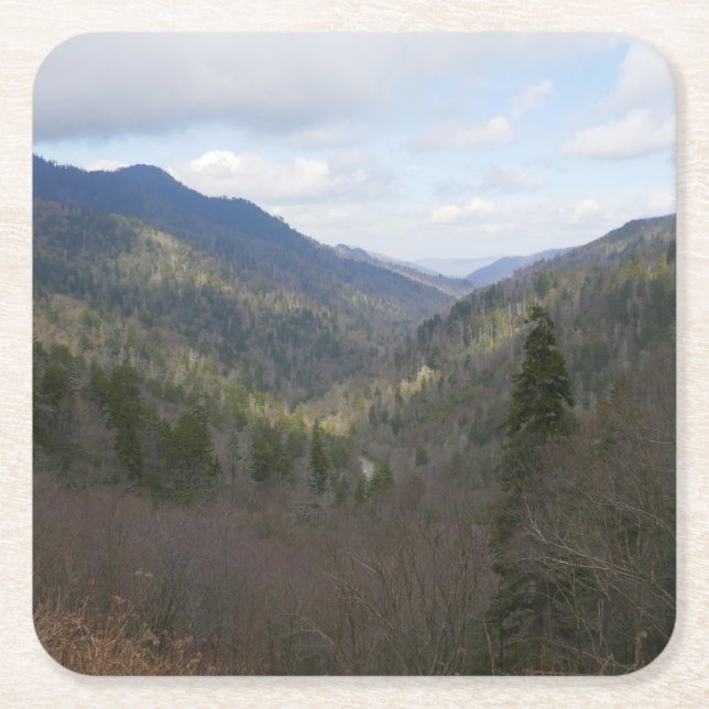 Morton Overlook at Great Smoky Mountains Square Paper Coaster (Front)