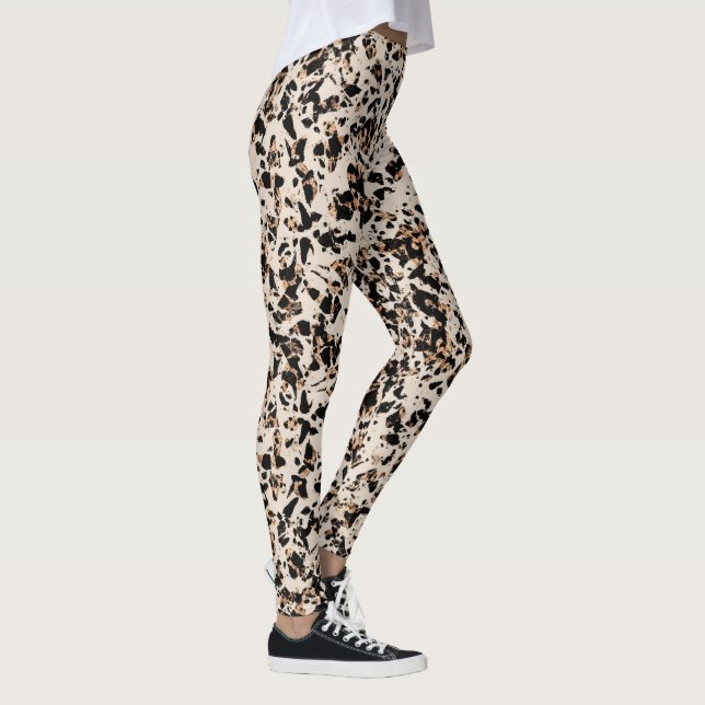 Mosaic Abstract Animal Print Brown Black Tan Leggings (Right)
