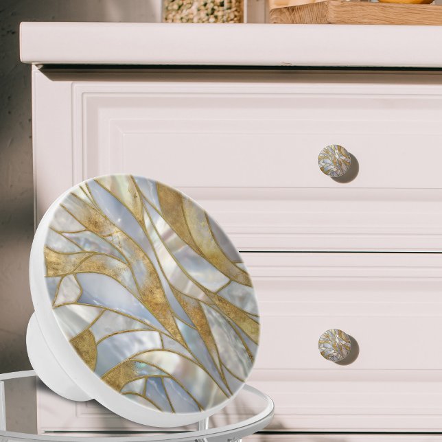 Mosaic Abstract art -Pearl, moonstone and gold Ceramic Knob (Creator Uploaded)
