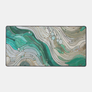 Mosaic Abstract art - Pearl, Taupe and Emerald Desk Mat