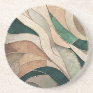 Mosaic Abstract art - Taupe and Emerald Coaster