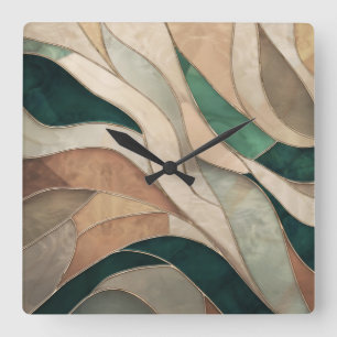 Mosaic Abstract art - Taupe and Emerald Square Wall Clock