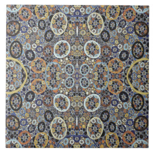 Mosaic Abstract Blue Gold White Fractal Art Tile