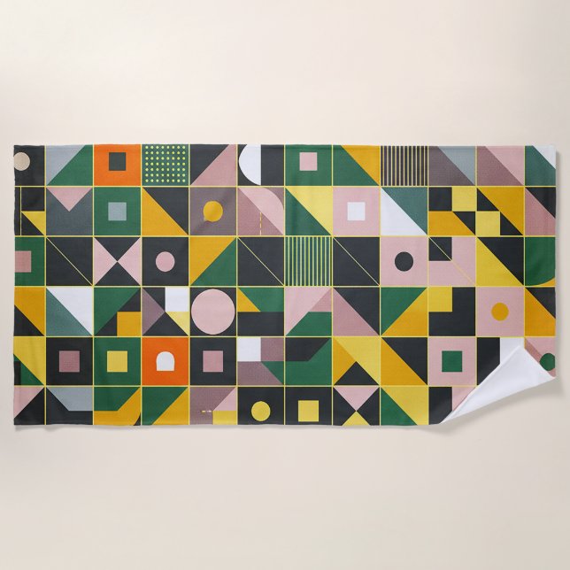 Mosaic Abstract Geometric Pattern Design 1329 Beach Towel (Front)