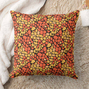 Mosaic abstract pattern tile yellow orange black cushion