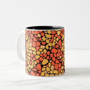Mosaic abstract pattern tile yellow orange black Two-Tone coffee mug