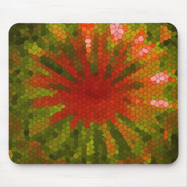 Mosaic Abstract Tile in Reds and Greens Mouse Mat (Front)
