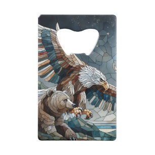 Mosaic Ai Art Brown Bear and an Eagle Full Moon