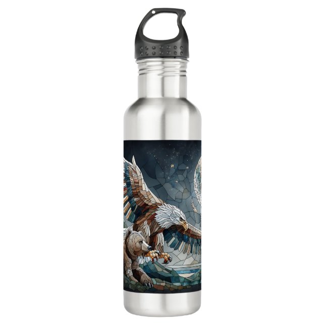 Mosaic Ai Art | Brown Bear and an Eagle Full Moon 710 Ml Water Bottle (Front)