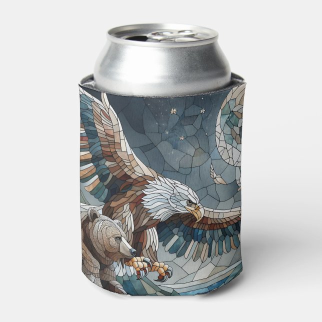 Mosaic Ai Art | Brown Bear and an Eagle Full Moon Can Cooler (Can Front)