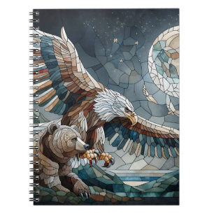 Mosaic Ai Art Brown Bear and an Eagle Full Moon Notebook