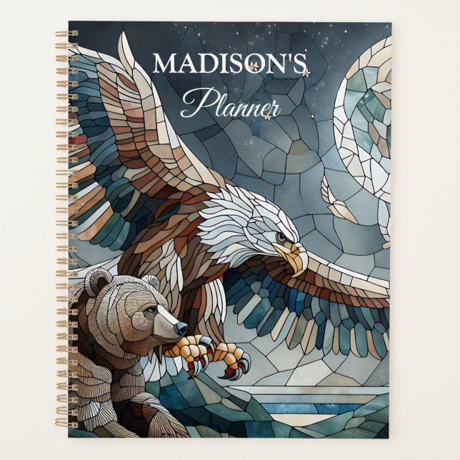 Mosaic Ai Art | Brown Bear and an Eagle Full Moon Planner (Front)
