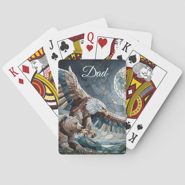 Mosaic Ai Art | Brown Bear and an Eagle Full Moon Playing Cards (Back)