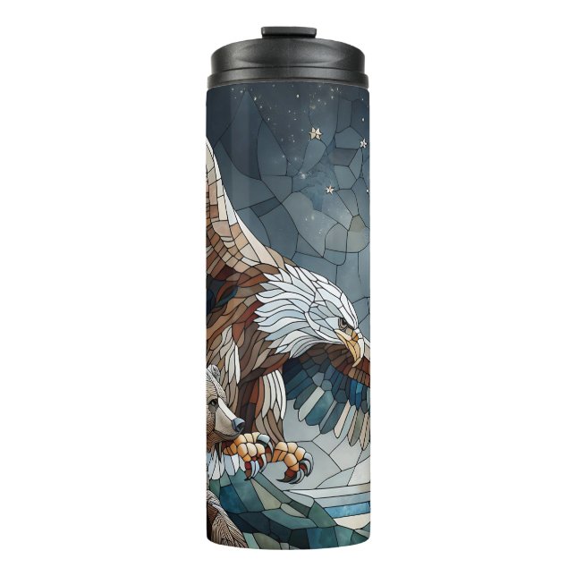 Mosaic Ai Art | Brown Bear and an Eagle Full Moon Thermal Tumbler (Front)