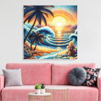 Mosaic Ai Art | Ocean Sunset and Palm Trees