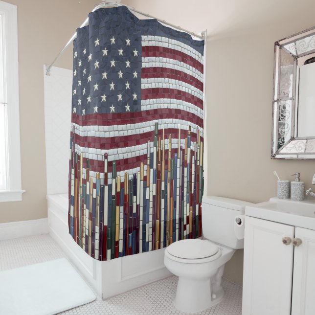 Mosaic American Flag Stained Glass Abstract Shower Curtain (In Situ)