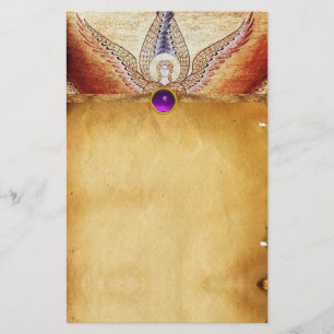 MOSAIC ANGEL Brown Parchment Purple Amethyst Stationery