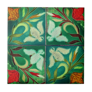 Mosaic antique painting of flowers ceramic tile