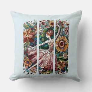 Mosaic Art Ballerina Stained Glass Brush Stroke Cushion