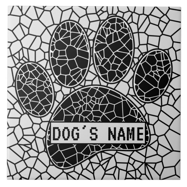 Mosaic Art Dog Paw Print Custom Name Tile (Front)