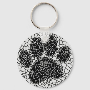 Mosaic Art Dog Paw Print In Black And White Key Ring