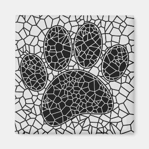 Mosaic Art Dog Paw Print In Black And White Magnet
