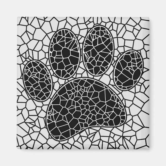 Mosaic Art Dog Paw Print In Black And White Magnet (Front)