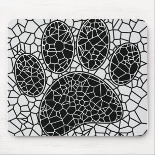 Mosaic Art Dog Paw Print In Black And White Mouse Mat