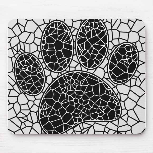Mosaic Art Dog Paw Print In Black And White Mouse Mat (Front)