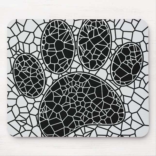 Mosaic Art Dog Paw Print In Black And White Mouse Mat (Front)