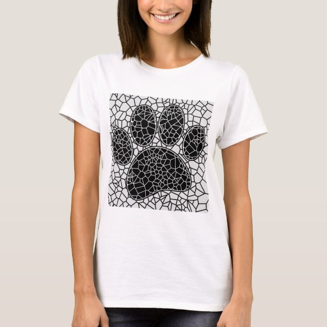 Mosaic Art Dog Paw Print In Black And White T-Shirt (Front)