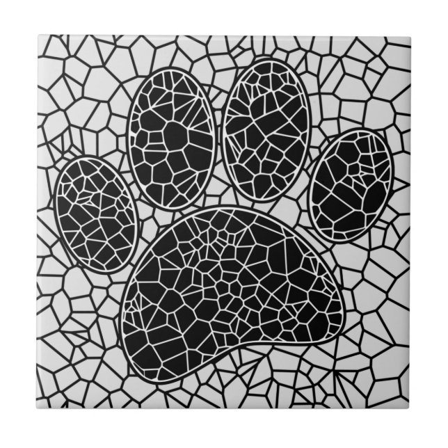 Mosaic Art Dog Paw Print In Black And White Tile (Front)