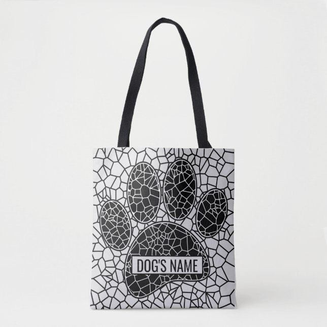 Mosaic Art Dog Paw Print In Black And White Tote B (Front)